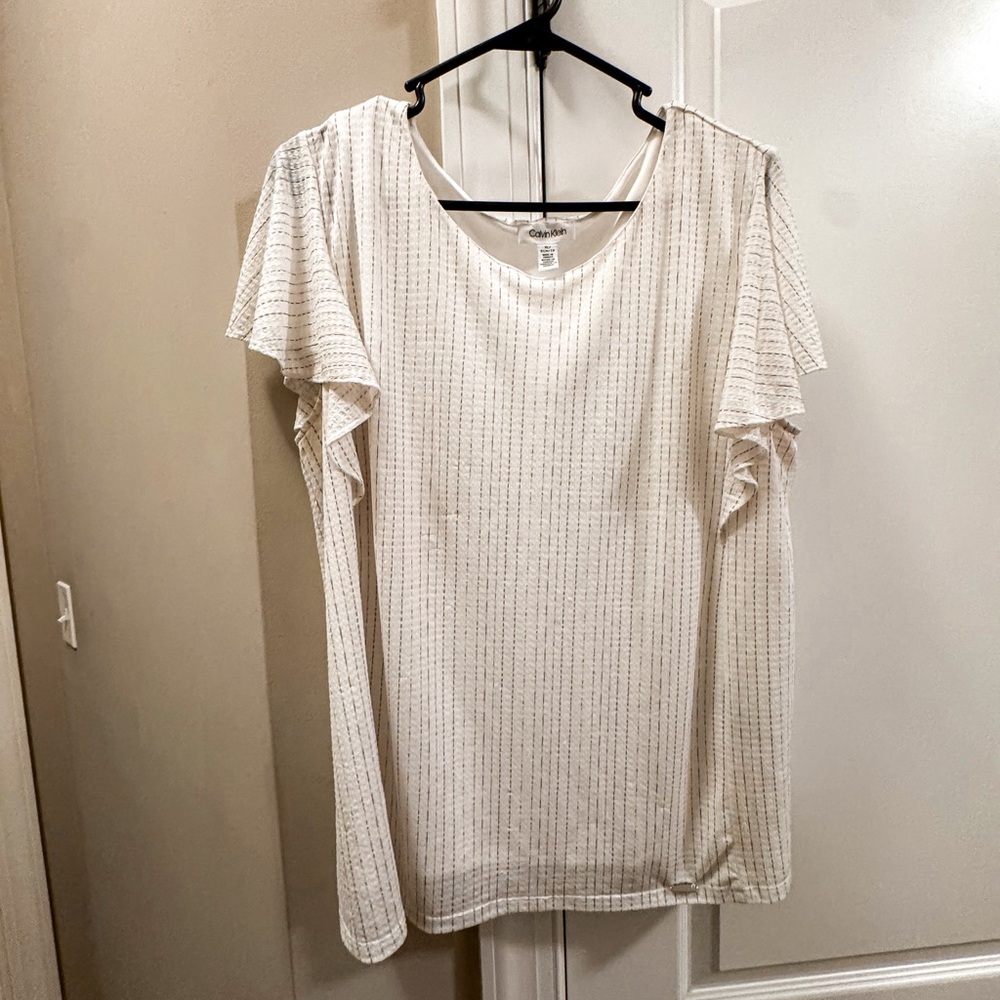 Calvin Klein White Ruffle Sleeve Blouse